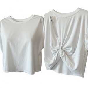 Eloquii Plus Size White Cropped Tee with Back Knot Detail